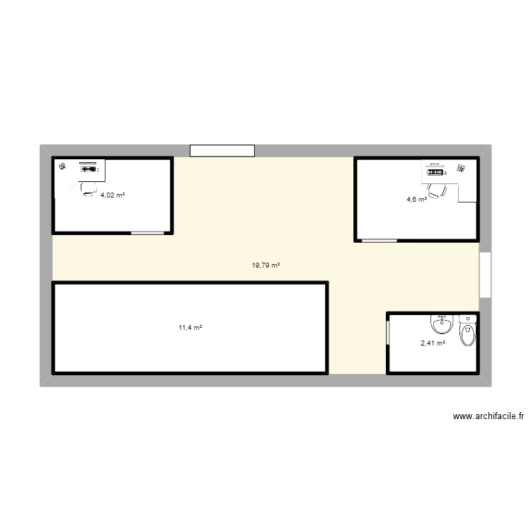 entreprise. Plan de 5 pièces et 67 m2