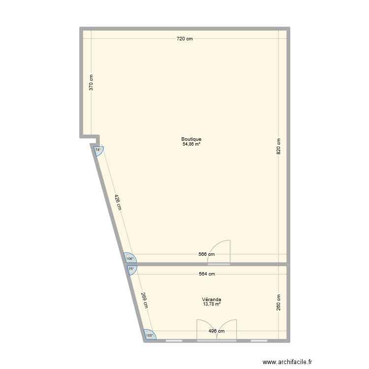 boutique salindre. Plan de 2 pièces et 69 m2