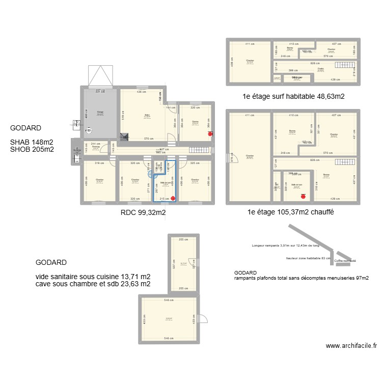 Godard métré. Plan de 25 pièces et 308 m2