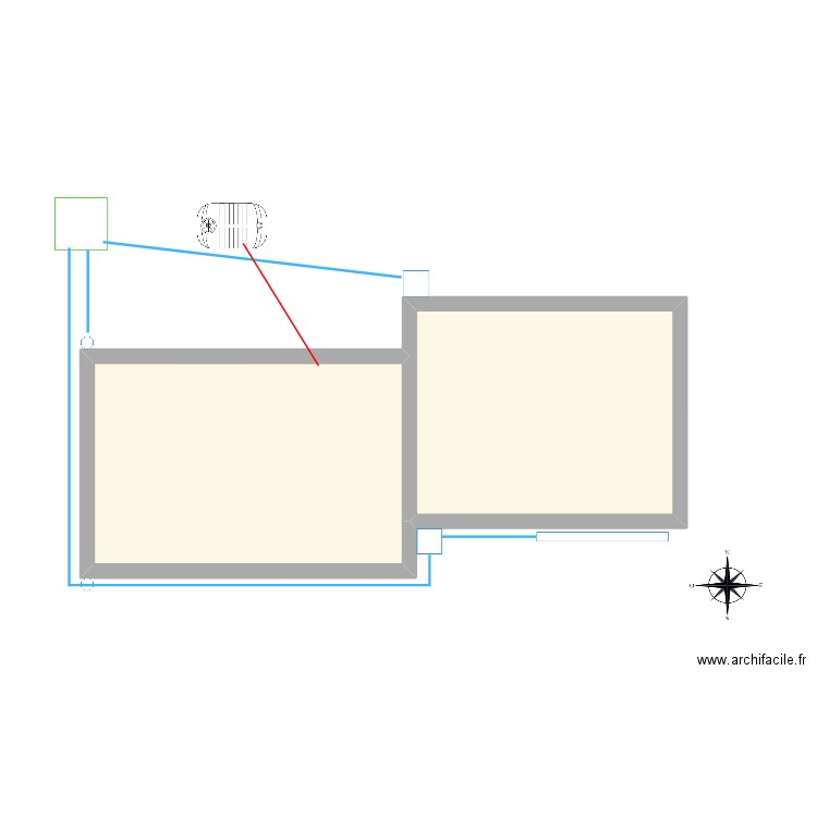 Thu. Plan de 2 pièces et 40 m2