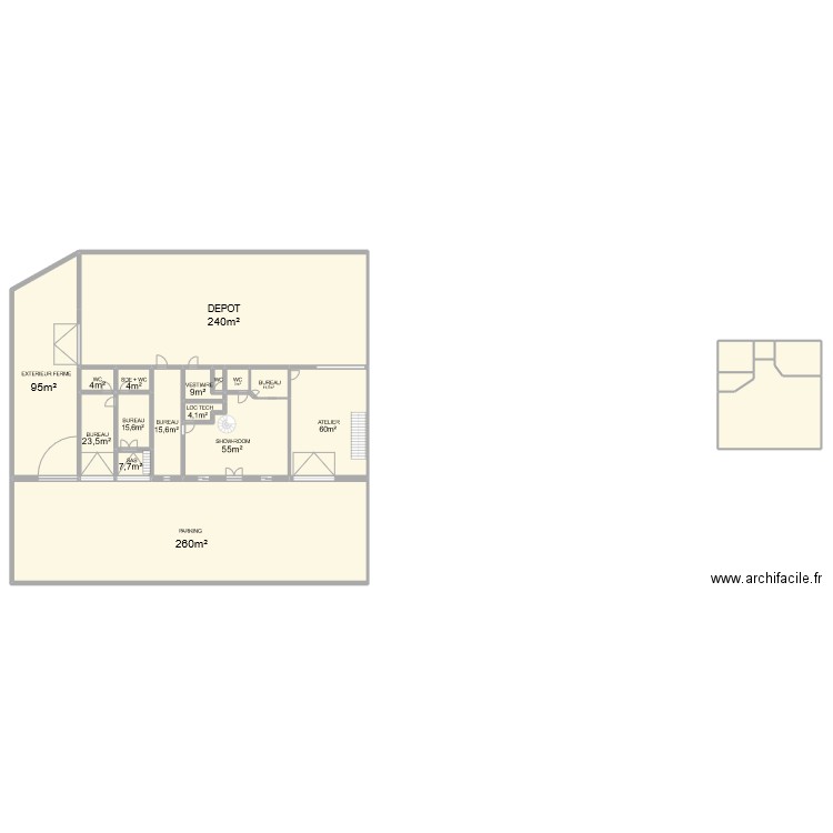 rdc. Plan de 34 pièces et 1052 m2