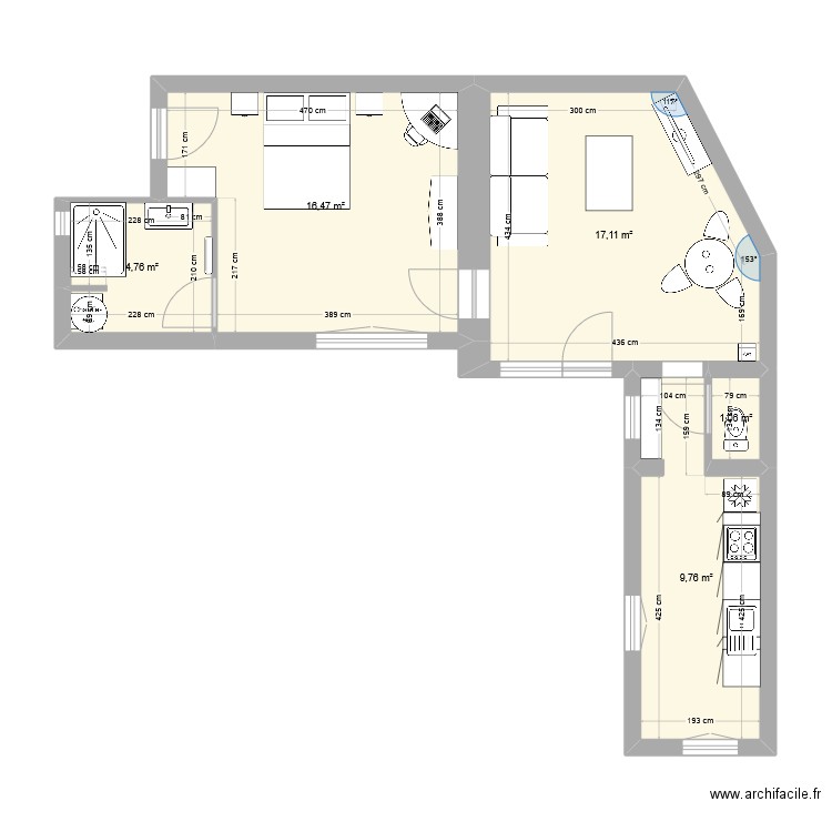 Appartement Bollène. Plan de 5 pièces et 49 m2