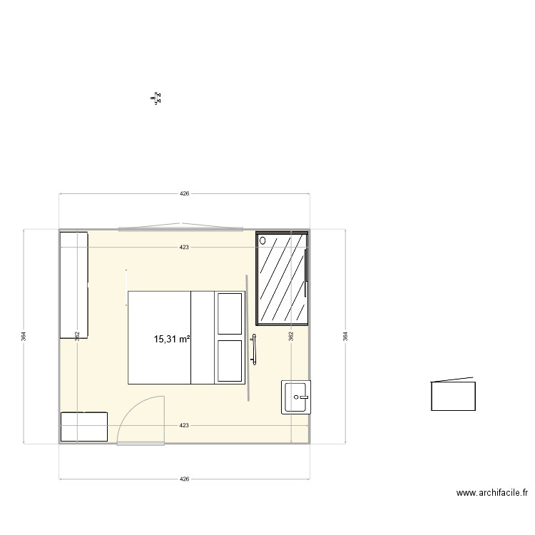 Chambre RDC 1. Plan de 1 pièce et 15 m2