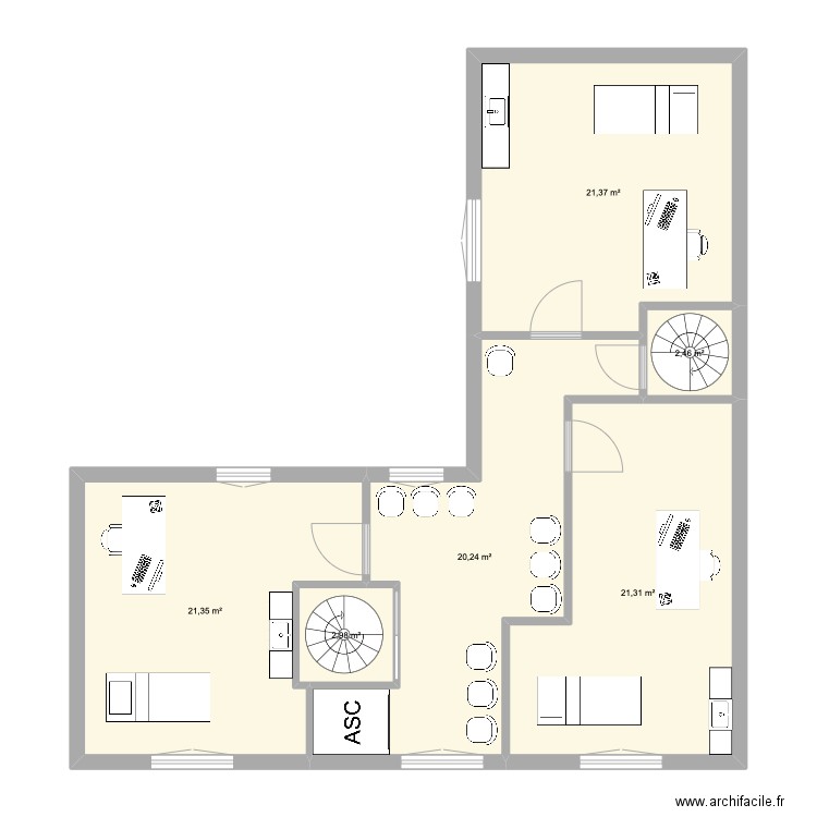 Etage maison médicale. Plan de 6 pièces et 90 m2