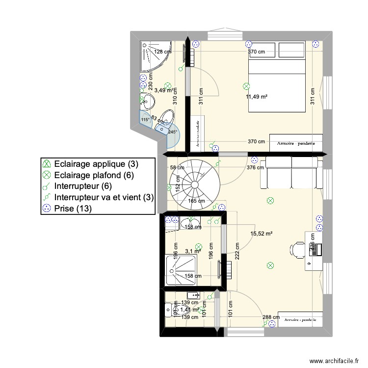 dépendance rez de chaussée. Plan de 5 pièces et 35 m2