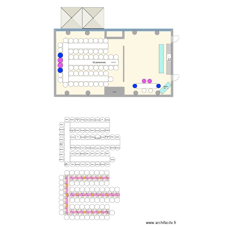 Salle Mariage. Plan de 2 pièces et 145 m2