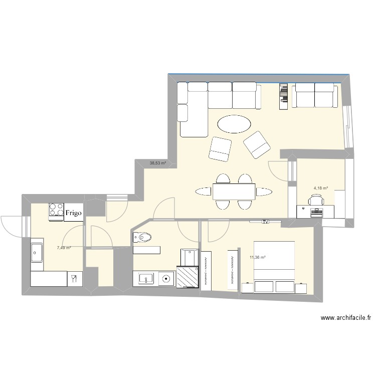 Lecourbe V2. Plan de 4 pièces et 62 m2