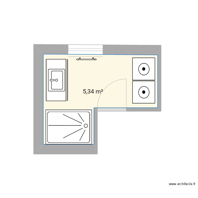 Salle de bain poncé . Plan de 1 pièce et 5 m2