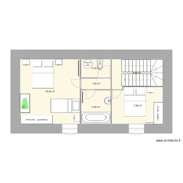 Maison Maillé Etage . Plan de 6 pièces et 38 m2