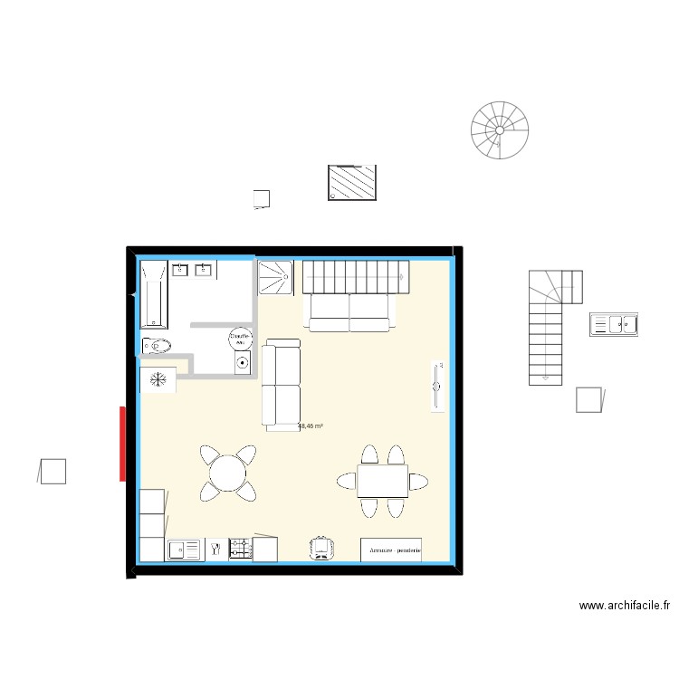 117v6ypiyf76fuy. Plan de 1 pièce et 48 m2