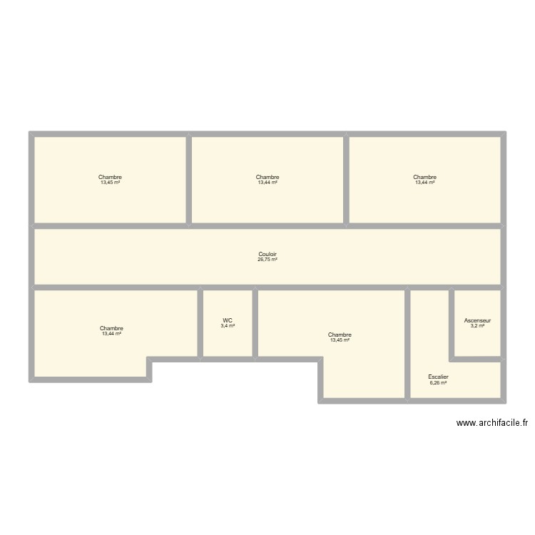 1er étage. Plan de 9 pièces et 107 m2