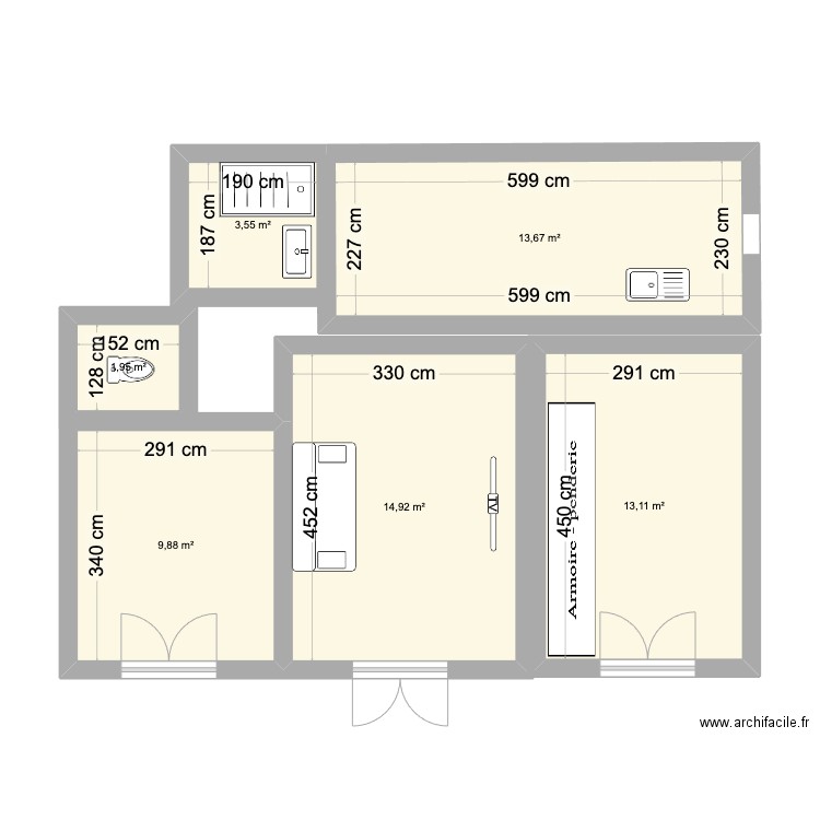 BEAUZELLE T2. Plan de 6 pièces et 57 m2