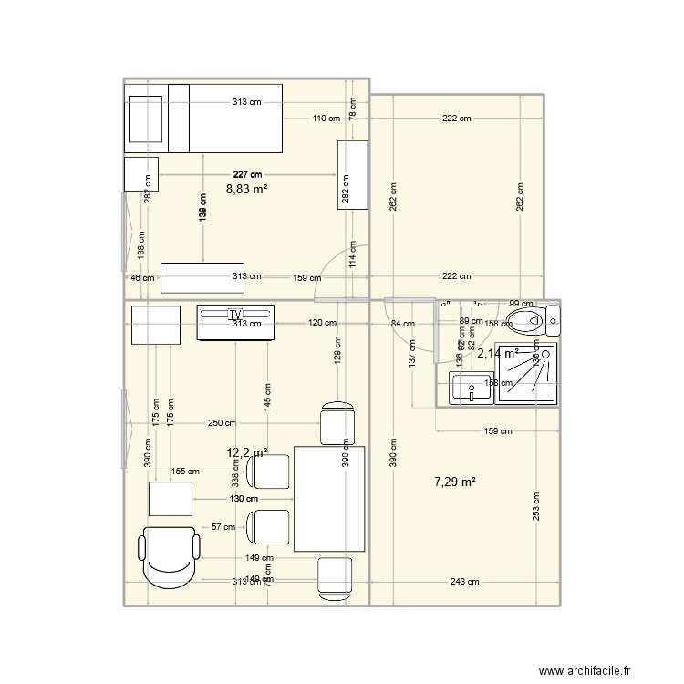 appart T2. Plan de 5 pièces et 36 m2