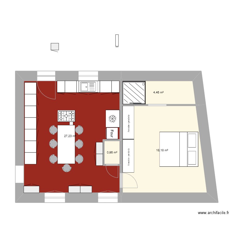 RDC_conde. Plan de 4 pièces et 51 m2