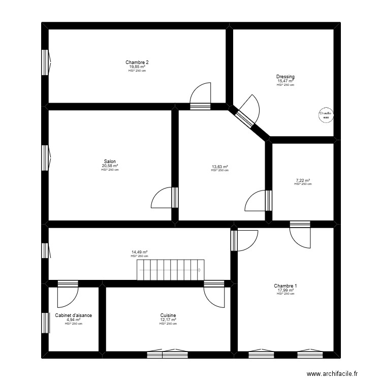 castanier. Plan de 9 pièces et 126 m2