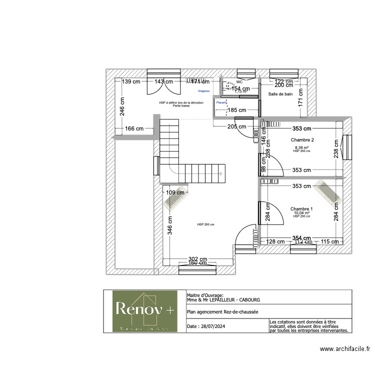 Plan agencement LEPAILLEUR - Cabourg. Plan de 4 pièces et 21 m2