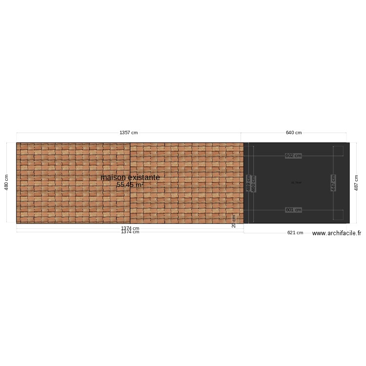 aggrandissement final. Plan de 1 pièce et 55 m2