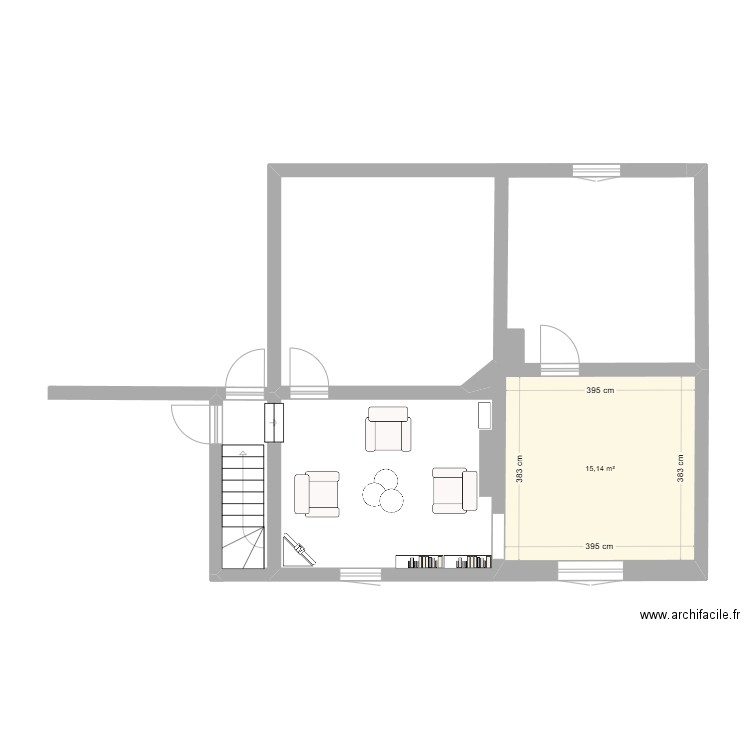 1er etage BONNEIL. Plan de 1 pièce et 15 m2