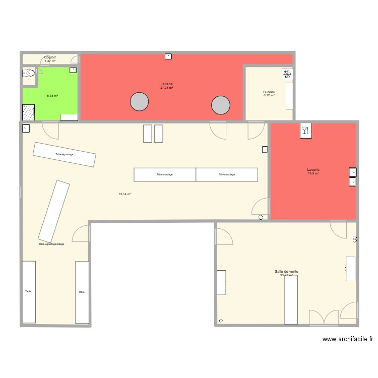 Fromagerie. Plan de 8 pièces et 169 m2