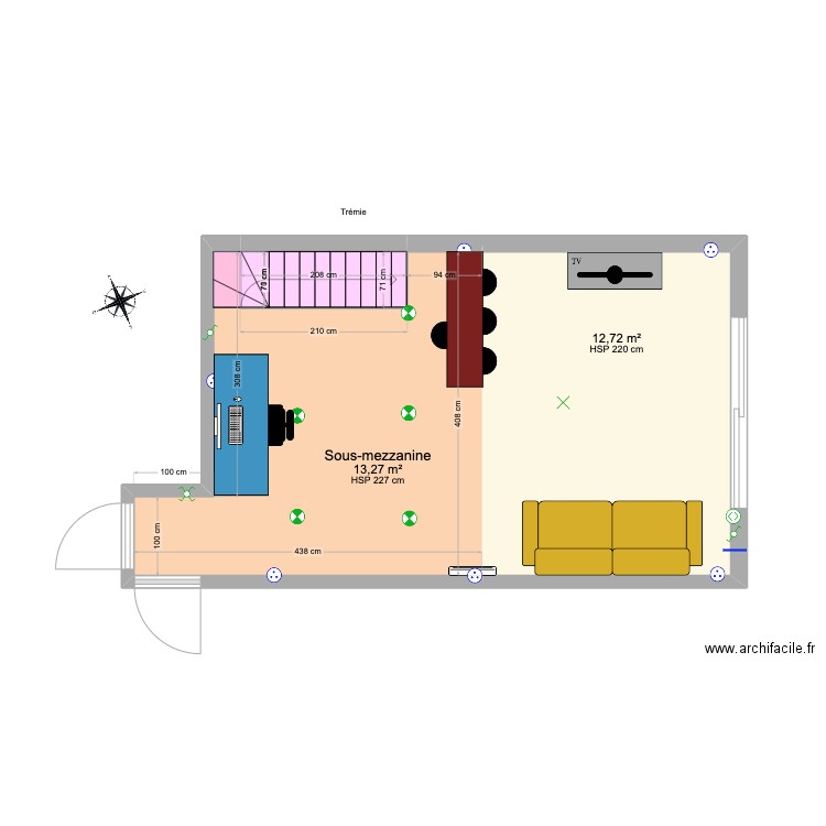 Projet RDC salle de jeux V2. Plan de 2 pièces et 27 m2