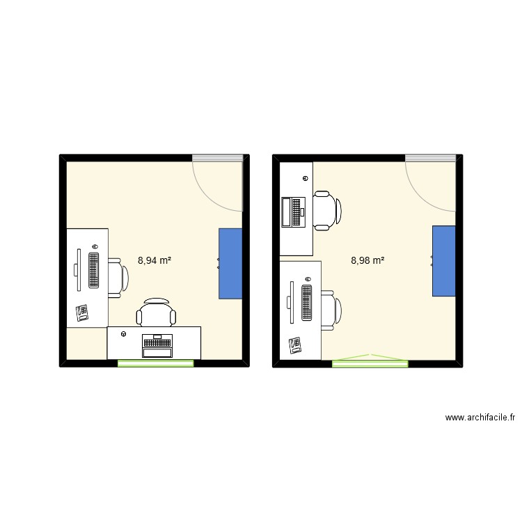 Bureau. Plan de 2 pièces et 18 m2