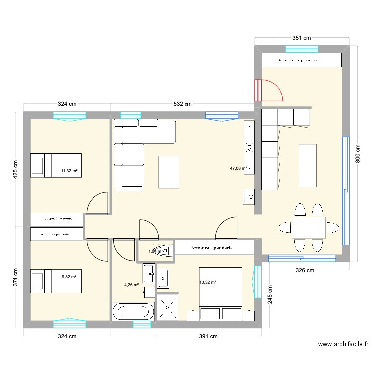 Cavillone. Plan de 6 pièces et 84 m2