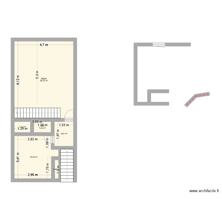 plan maison. Plan de 6 pièces et 45 m2