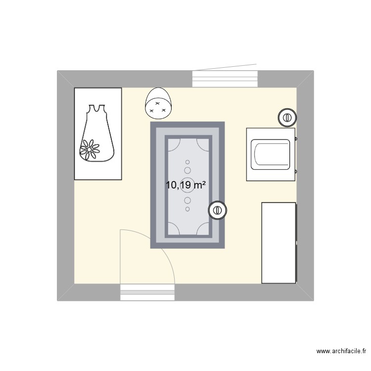 fleurette. Plan de 1 pièce et 10 m2