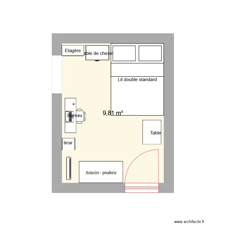 Chambre Maelle 3. Plan de 1 pièce et 10 m2