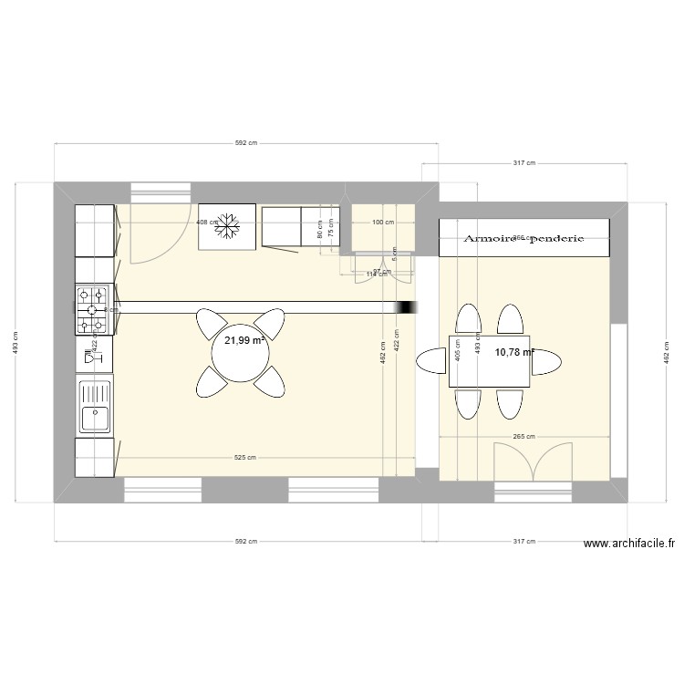 plan cuisine5. Plan de 2 pièces et 33 m2