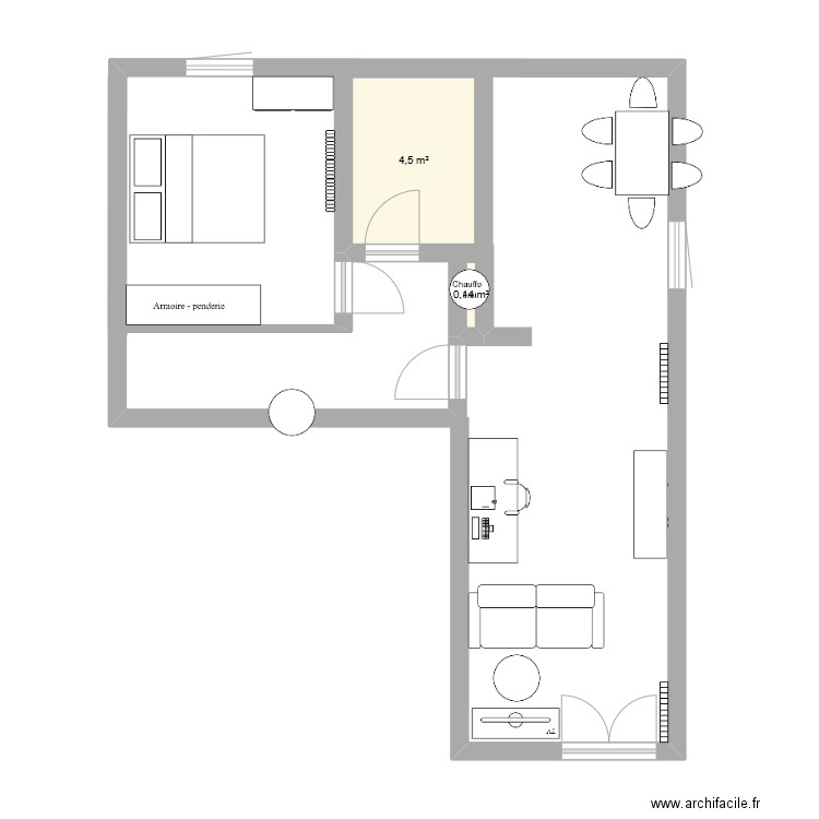 1er jet appartement. Plan de 2 pièces et 5 m2