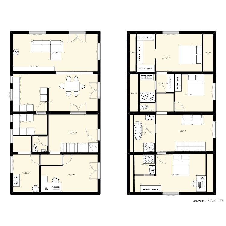 Salleboeuf. Plan de 16 pièces et 187 m2