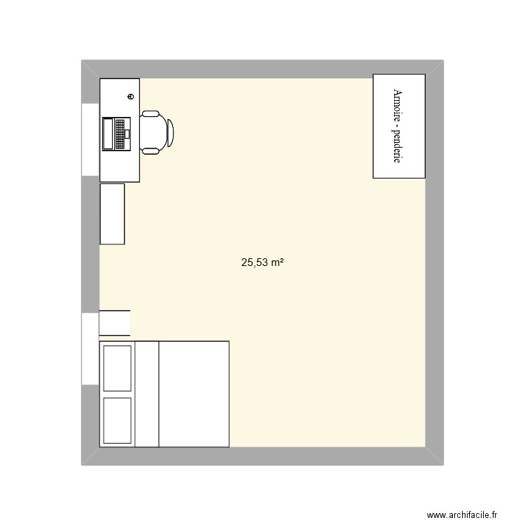 chambre. Plan de 1 pièce et 26 m2