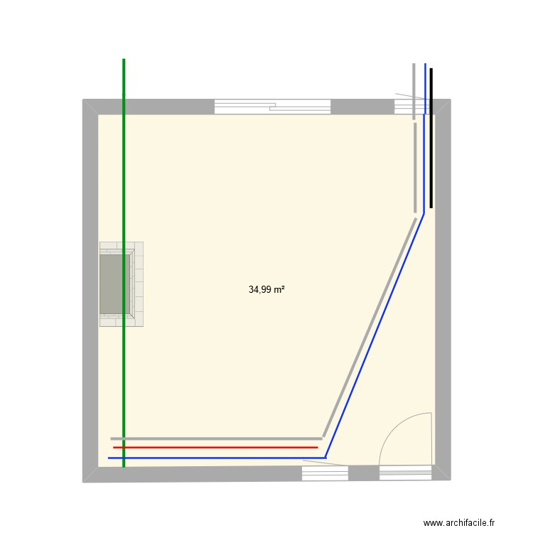 CHGX . Plan de 1 pièce et 35 m2