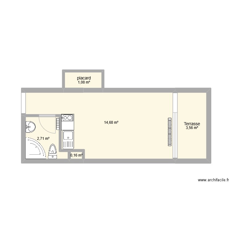 studio. Plan de 5 pièces et 22 m2