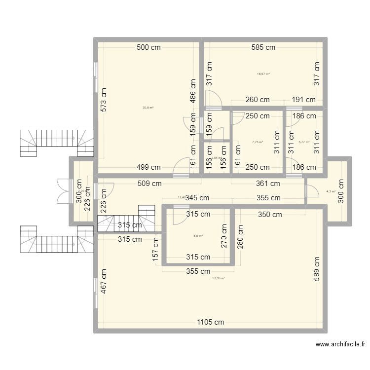 Plan sous-sol. Plan de 10 pièces et 151 m2