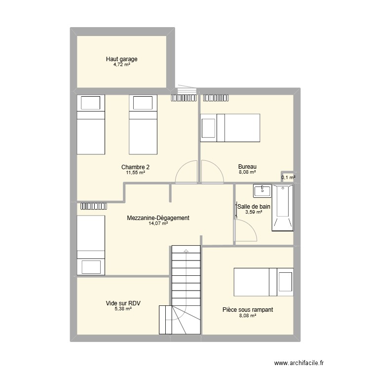 1er étage Chatillon. Plan de 8 pièces et 56 m2