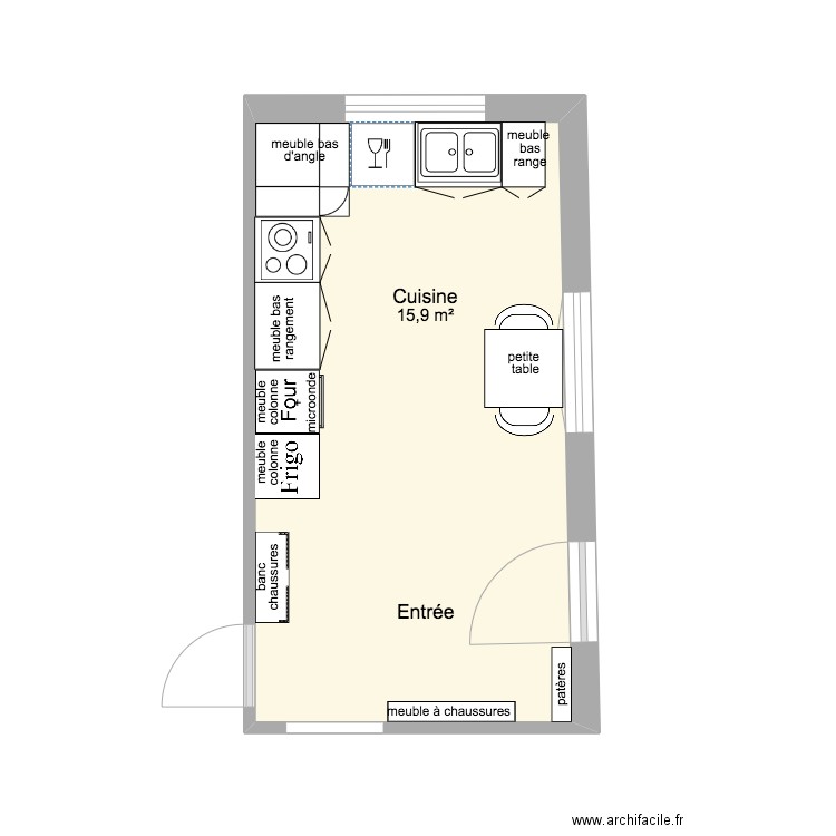 Cuisine Normandie en L. Plan de 1 pièce et 16 m2