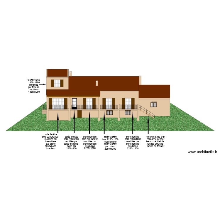 facade sud apres travaux. Plan de 0 pièce et 0 m2