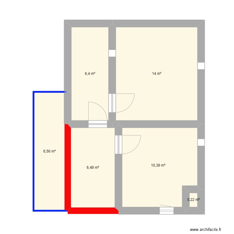 Idée père RDC. Plan de 6 pièces et 44 m2