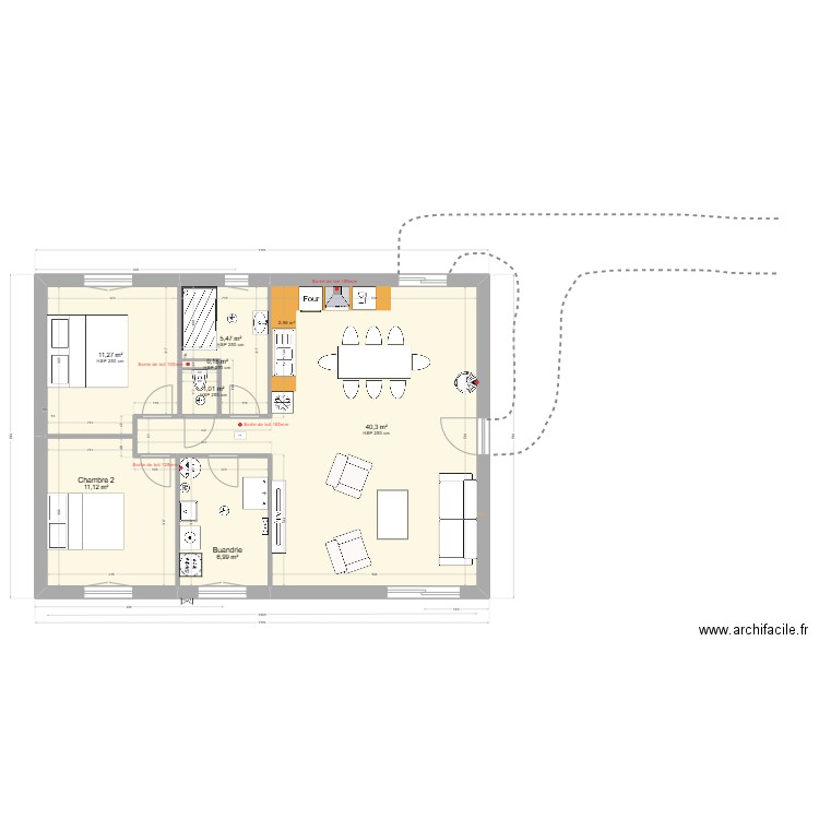 Maison de Momo sorties de toit. Plan de 7 pièces et 76 m2