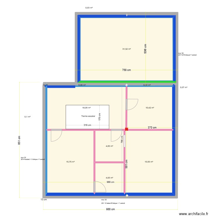 plan étage charpente. Plan de 13 pièces et 101 m2