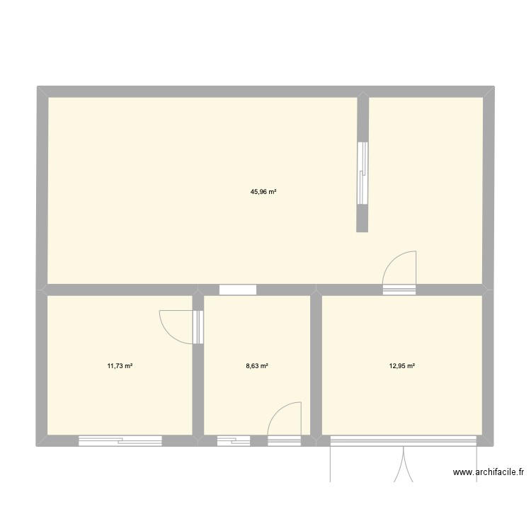 RDC AQUIPUB. Plan de 4 pièces et 79 m2