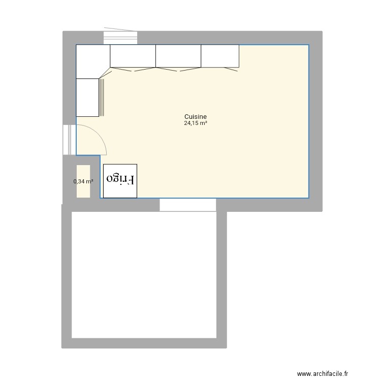 Cuisine. Plan de 2 pièces et 24 m2