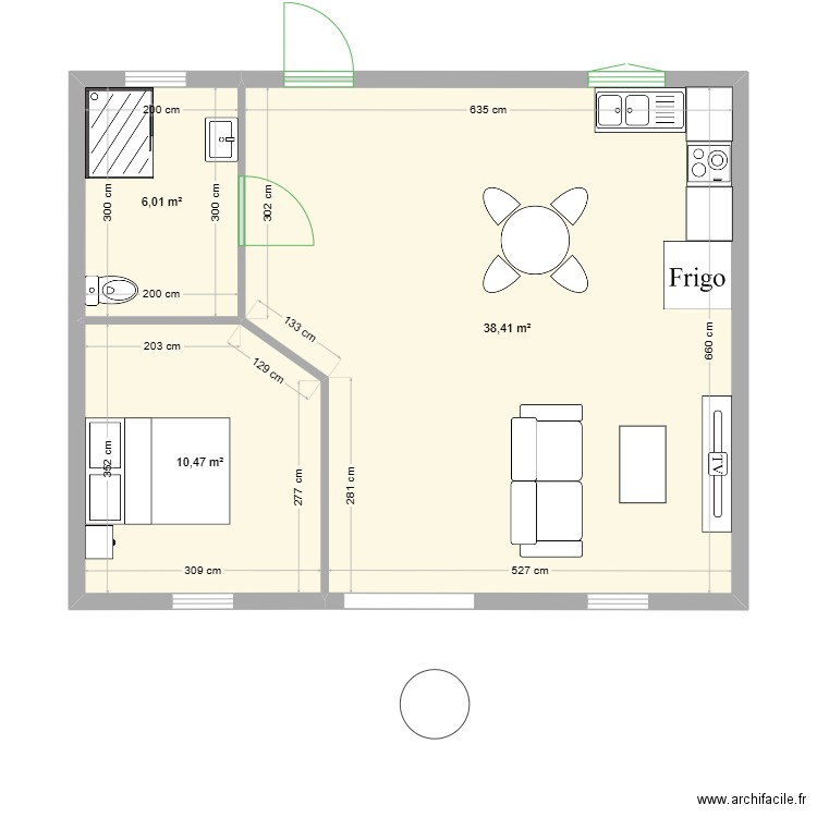 T2 PMR. Plan de 3 pièces et 55 m2