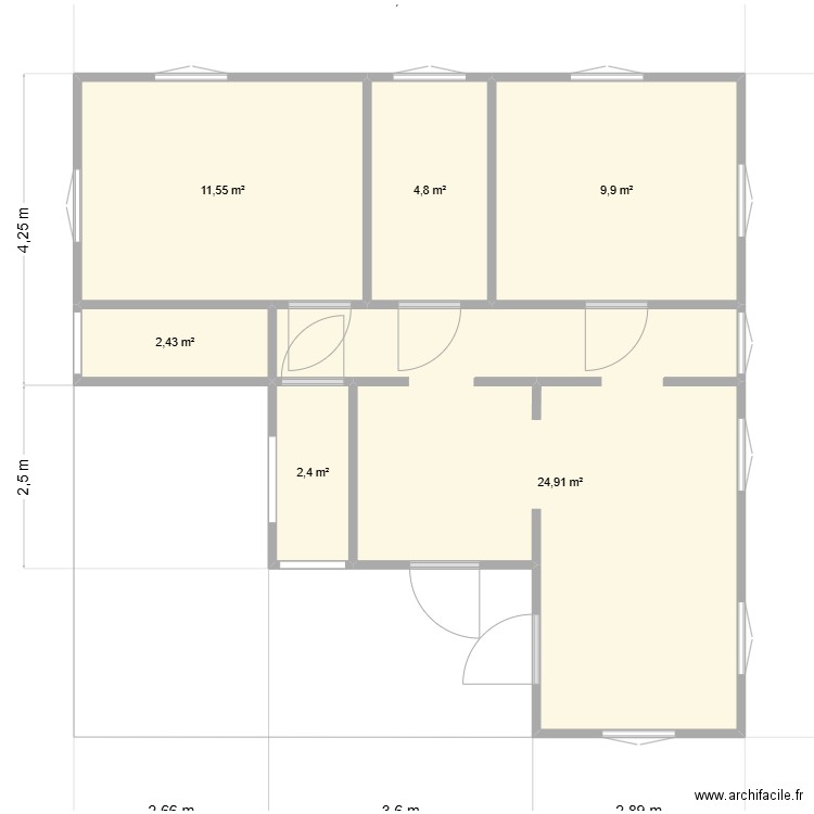 Mana. Plan de 6 pièces et 56 m2