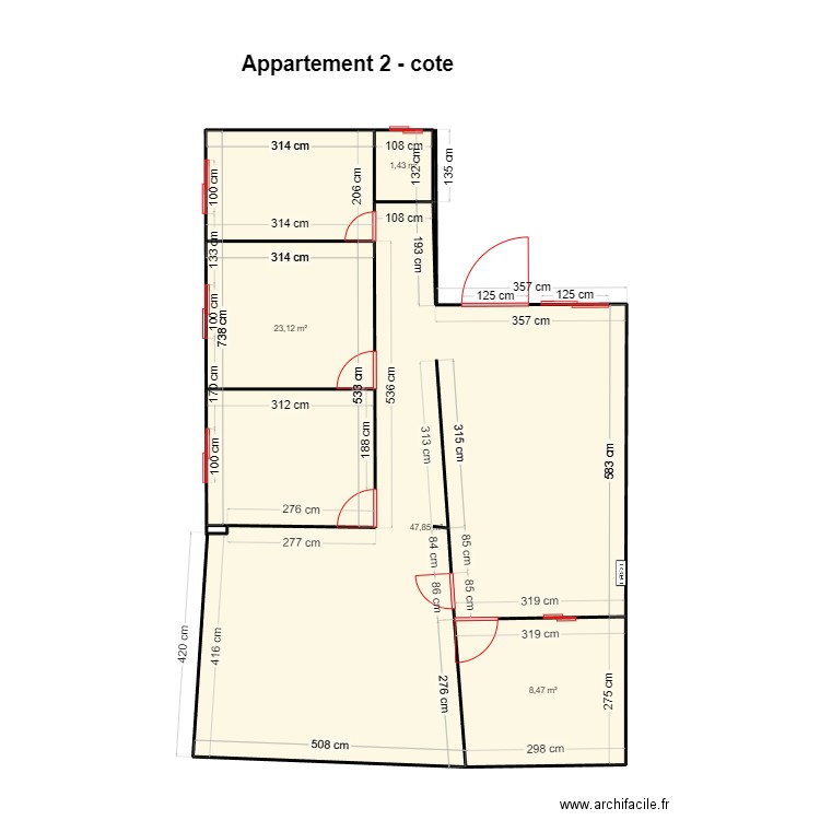 appartement2-F5-boulangerie. Plan de 4 pièces et 81 m2