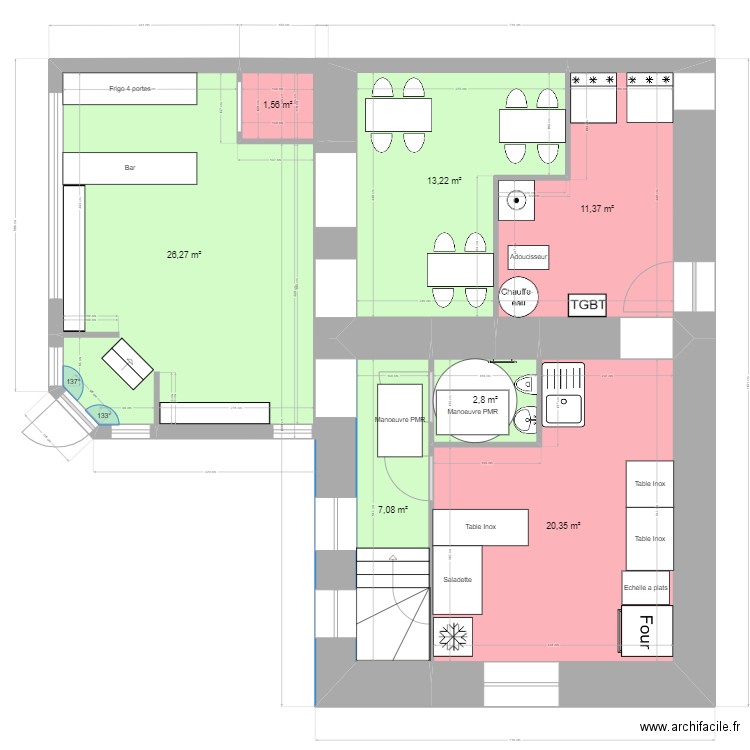 LocalRDCamenagé. Plan de 7 pièces et 83 m2