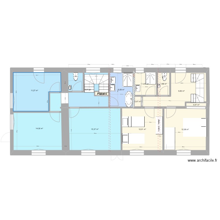 MAISON DE FAMILLE projet 3 duplex v2. Plan de 23 pièces et 186 m2