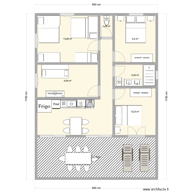 Plan DSD 1sdb 16 pax. Plan de 8 pièces et 87 m2